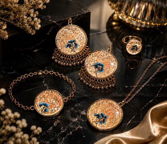 Custom Handmade Resin Floral Jewelry Set for Women | Personalized Necklace, Earrings, Bracelet & Ring