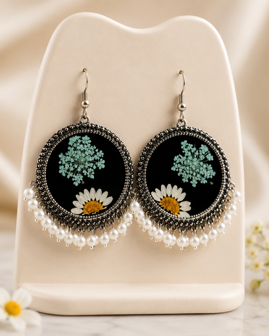 Customizable Midnight Bloom Pearl Resin Earrings