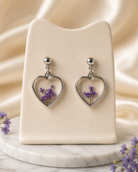 Customizable Lavender Heart Resin Earrings