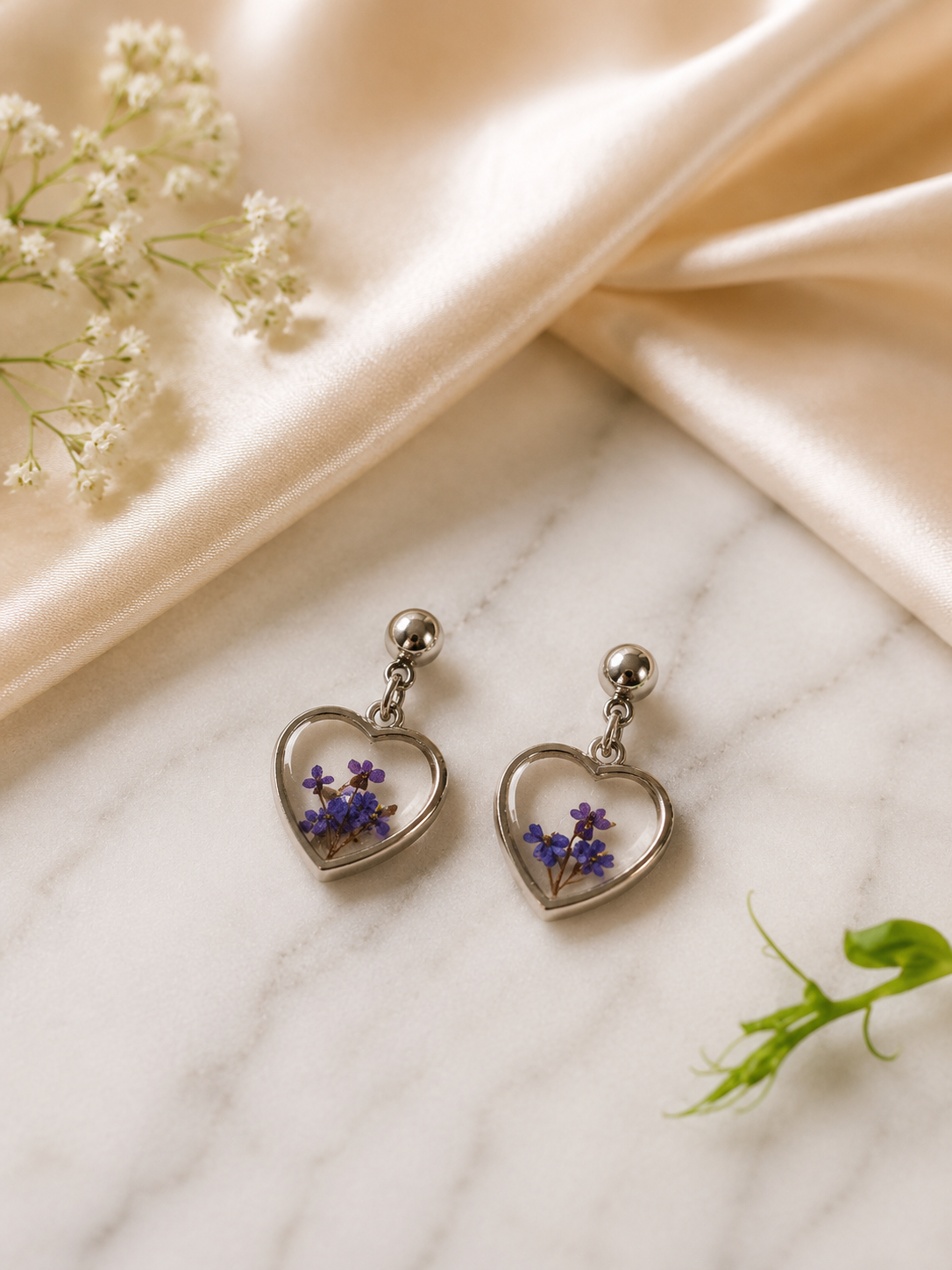 Customizable Lavender Heart Resin Earrings
