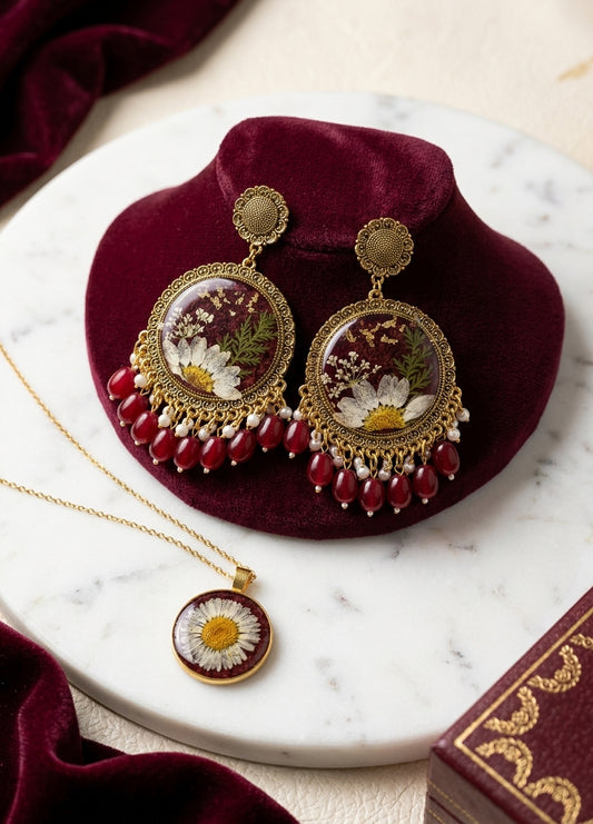 Crimson Bloom Personalized Resin Jewelry Set