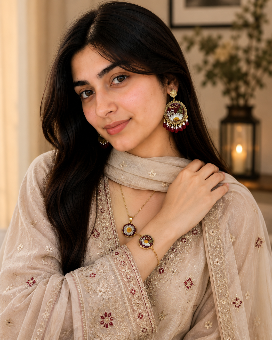 Crimson Bloom Personalized Resin Jewelry Set