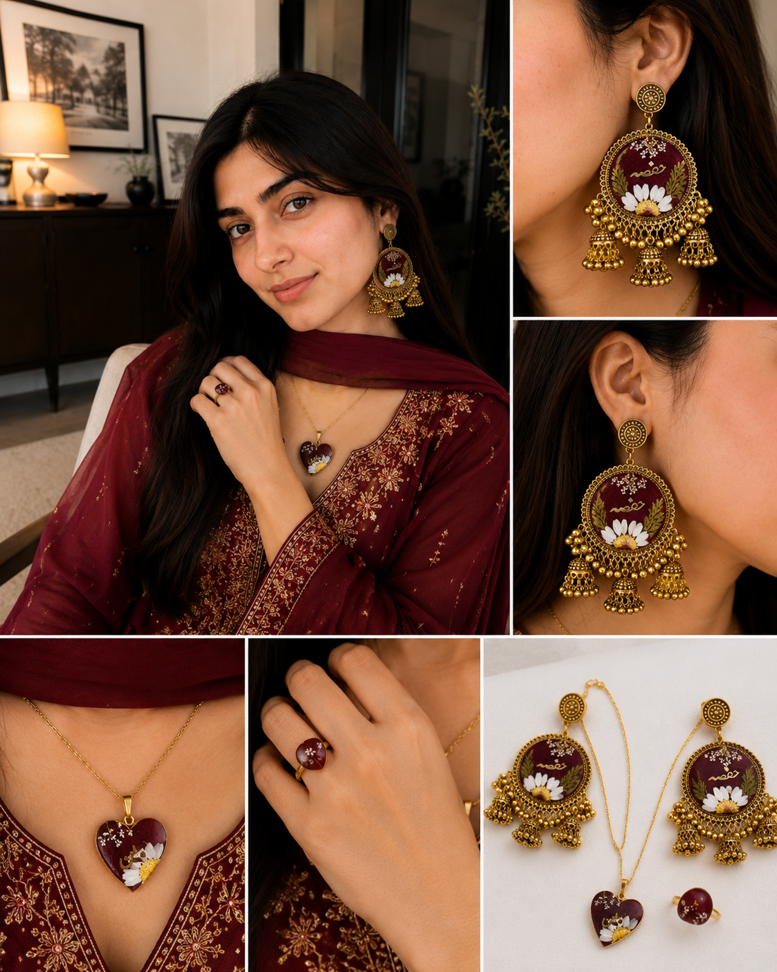 Personalized Crimson Bloom Resin Jewelry Gift Set