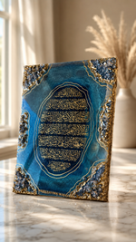 Luxury Blue Geode Islamic Resin Wall Art – Handcrafted Crystal Calligraphy Decor