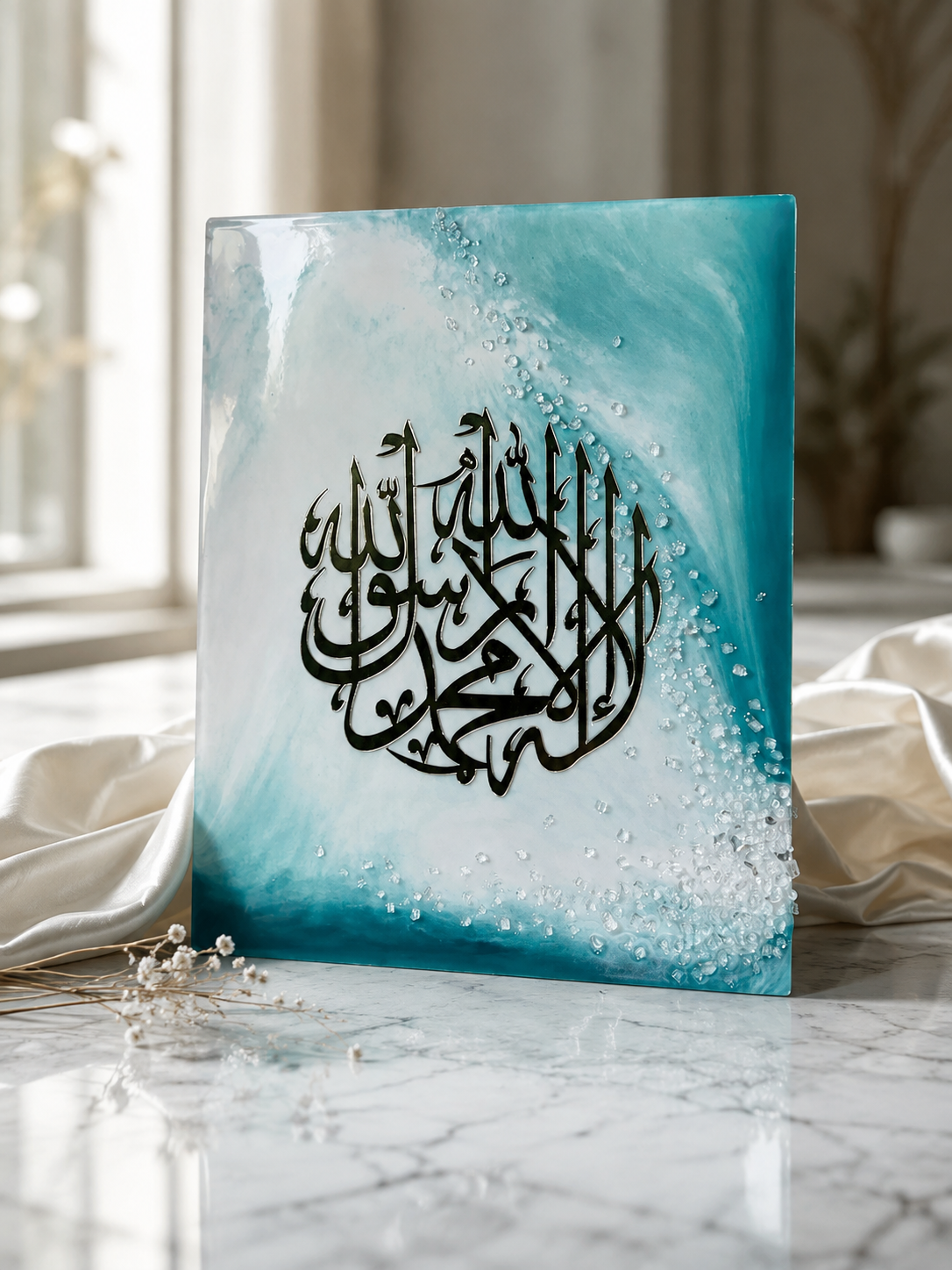 Luxury Shahada Acrylic Resin Wall Art – Handmade Islamic Crystal Décor