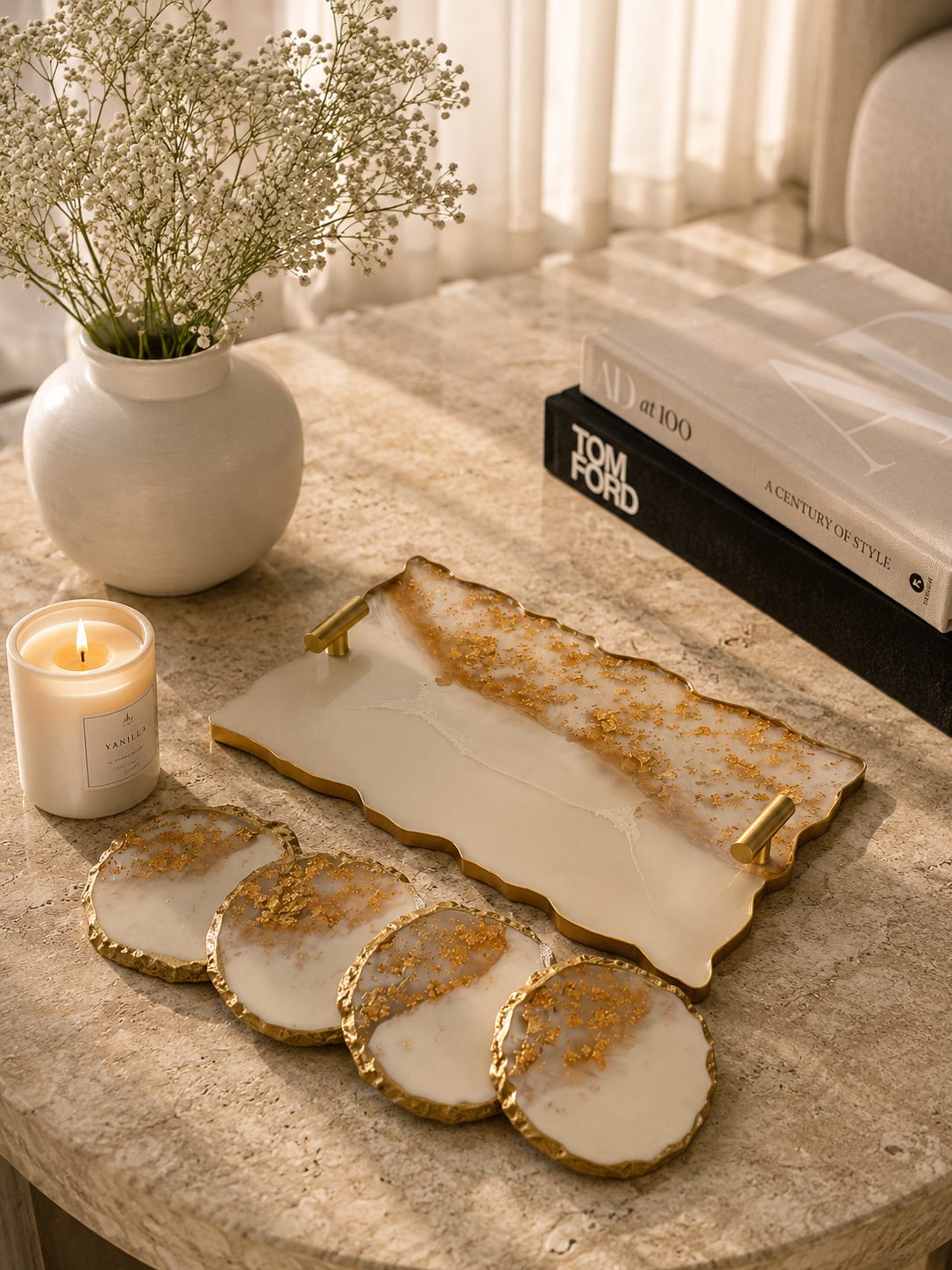 Ivory Marble Tray Set