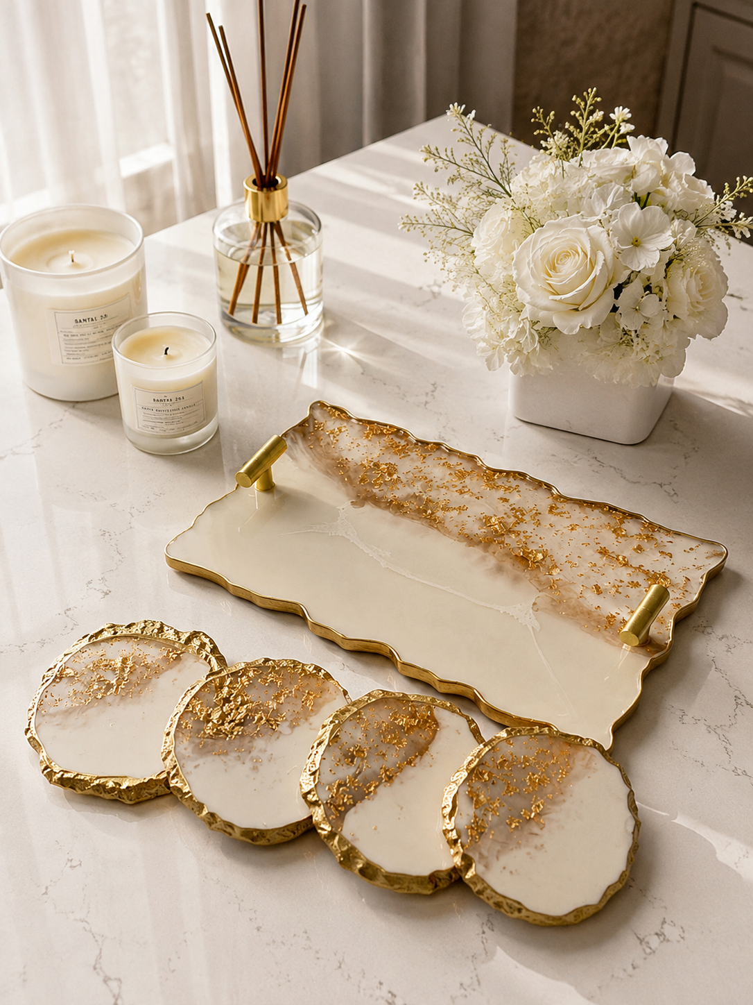 Ivory Marble Tray Set