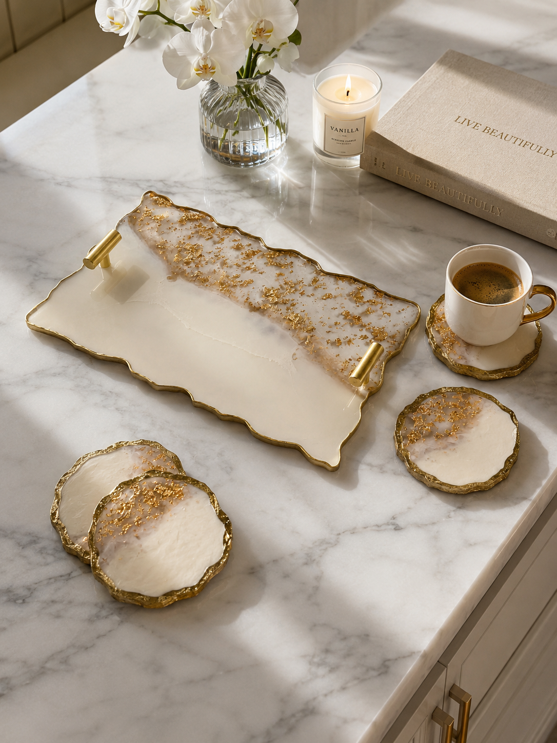 Ivory Marble Tray Set