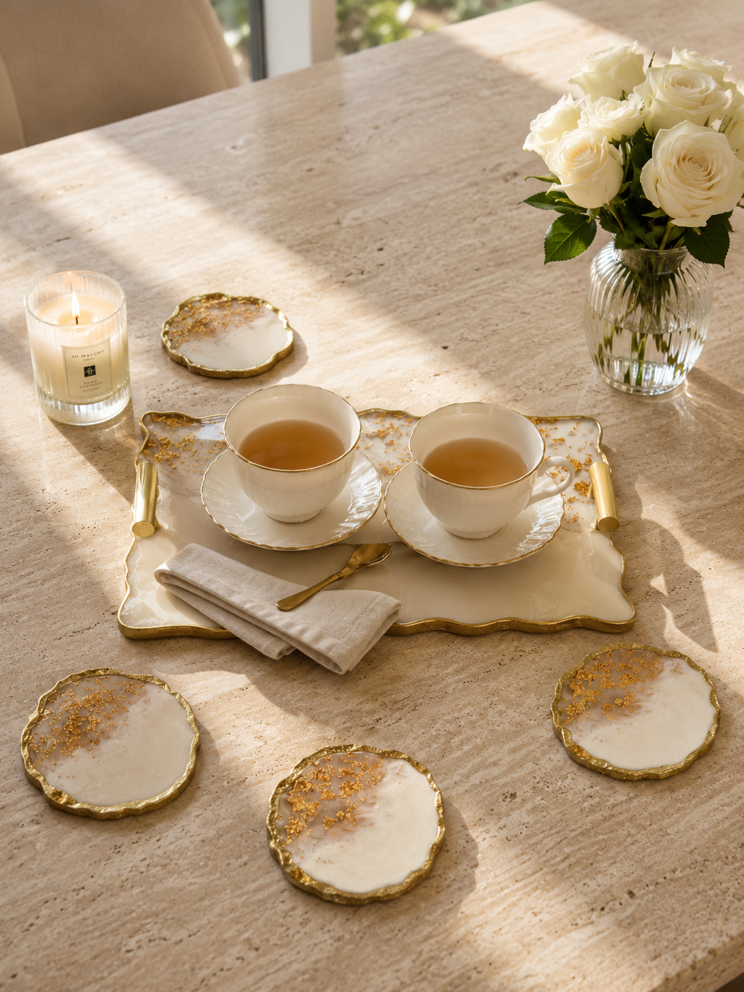 Ivory Marble Tray Set