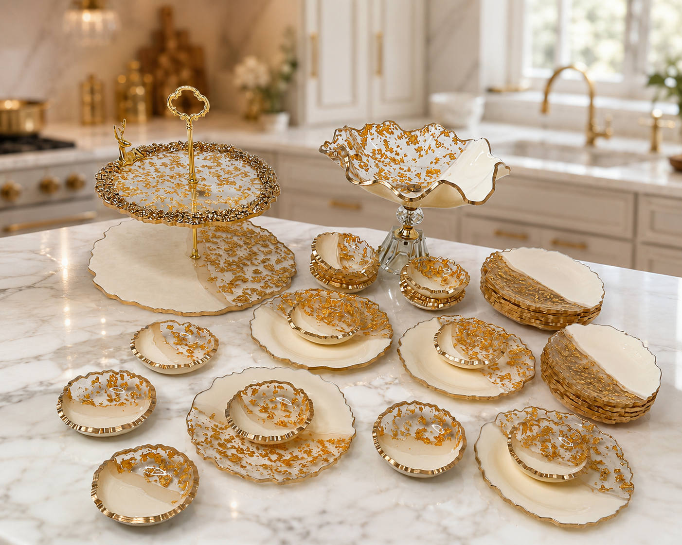 Royal White Gold Resin Serving Set