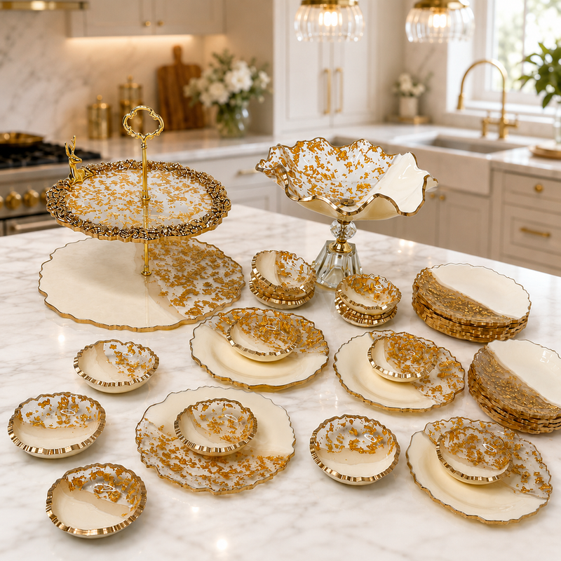 Royal White Gold Resin Serving Set