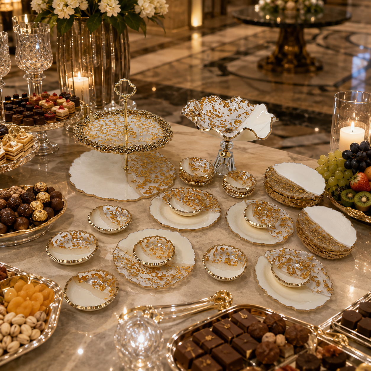 Royal White Gold Resin Serving Set
