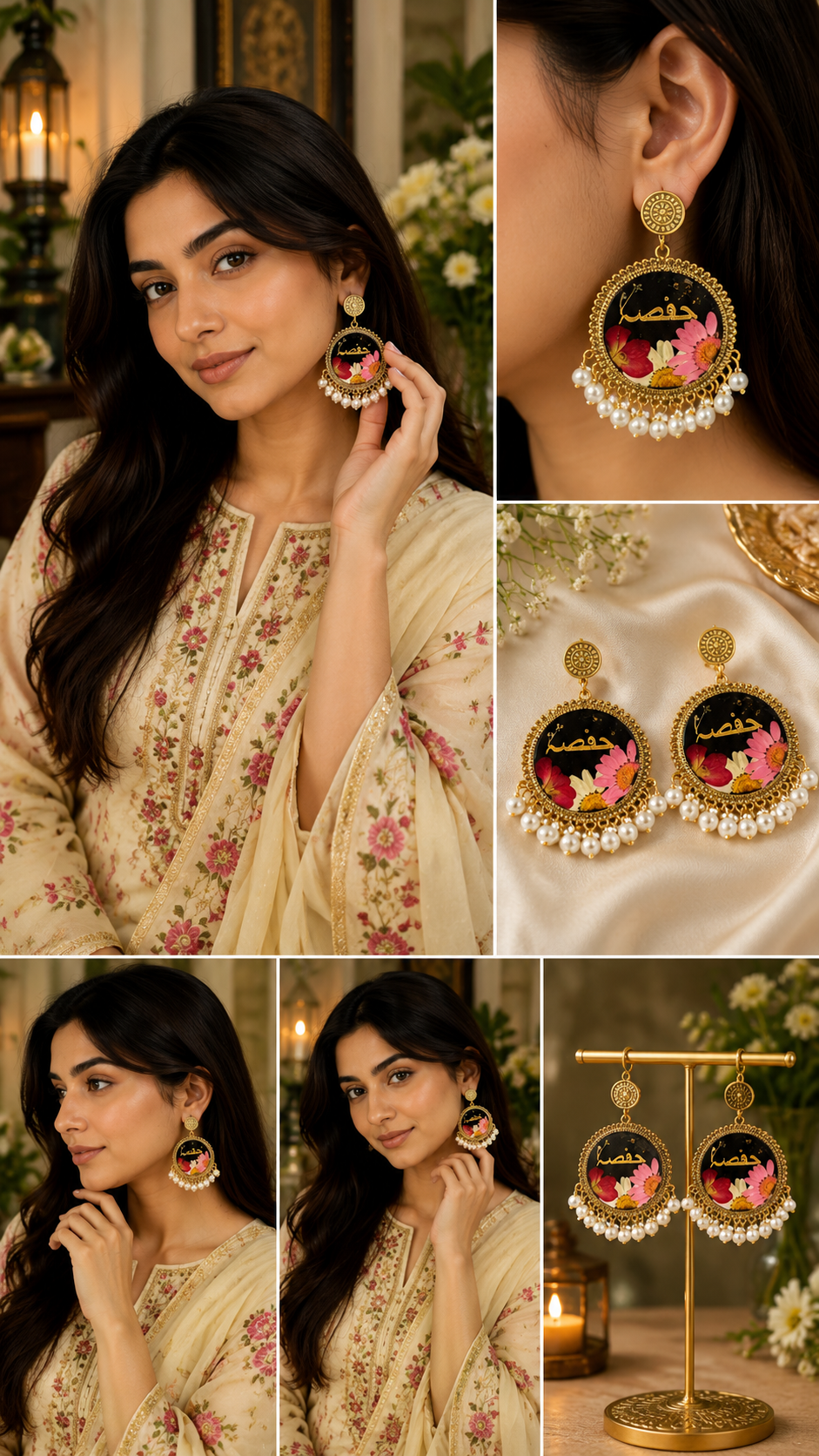 Hifz Personalized Floral Resin Pearl Earrings