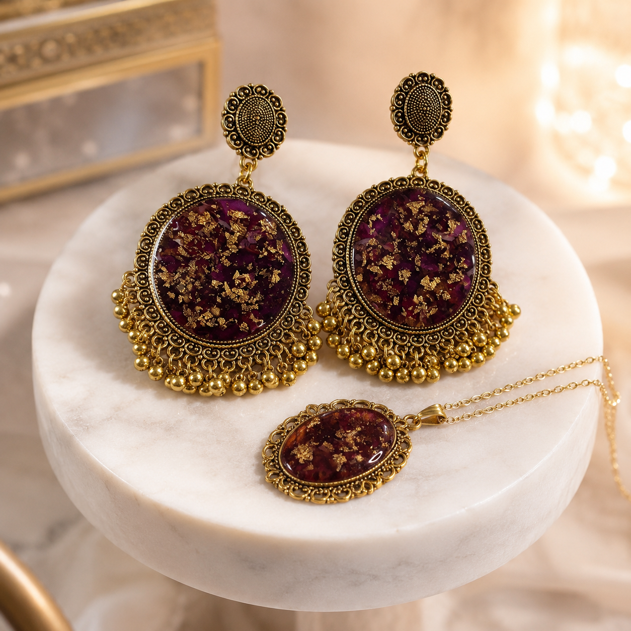 Royal Burgundy Gold Resin Jewelry Set