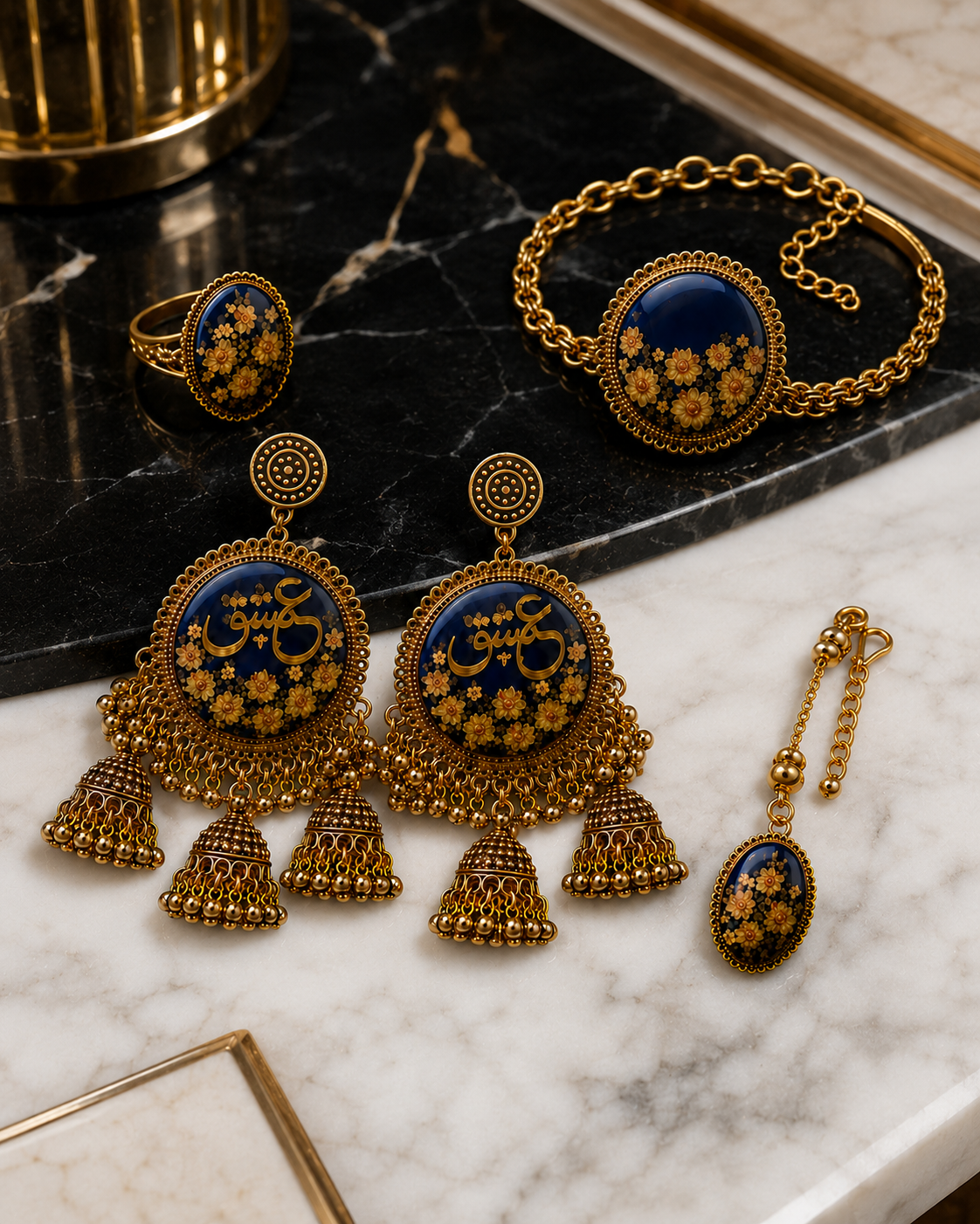 Personalized Midnight Bloom Resin Jewelry Set