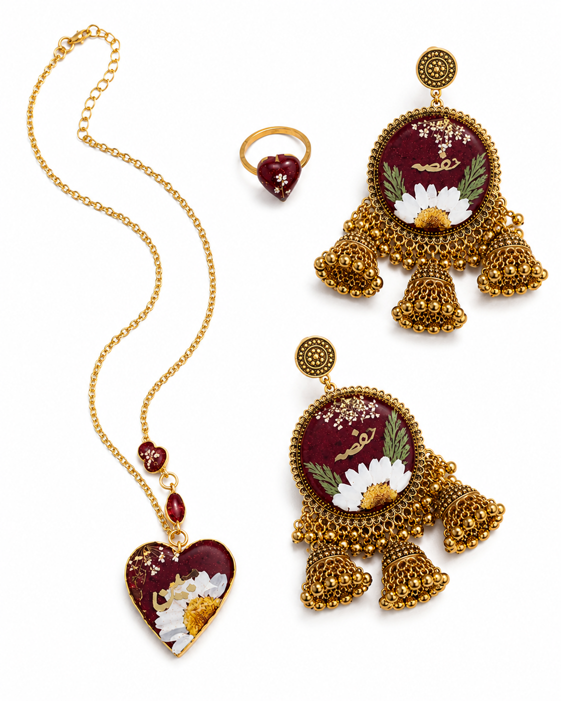 Personalized Crimson Bloom Resin Jewelry Gift Set