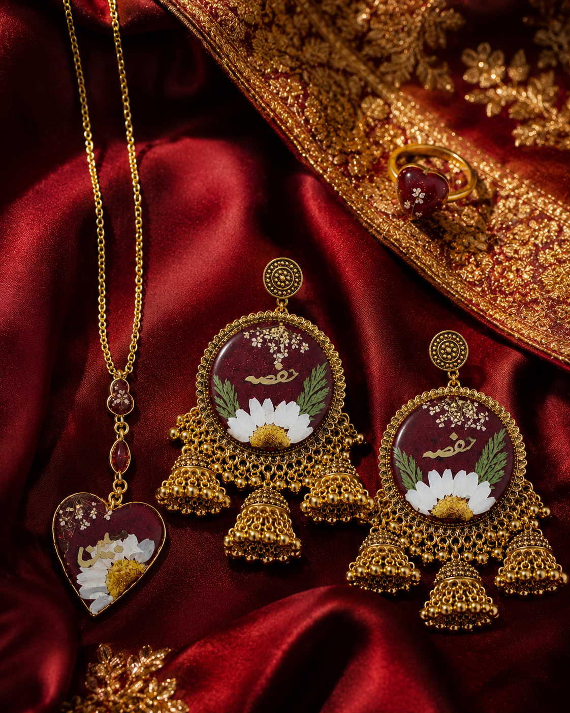 Personalized Crimson Bloom Resin Jewelry Gift Set