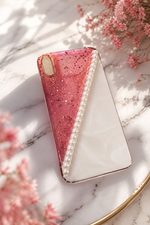 Blush Pearl Resin Phone Case – Pink Glitter & Pearl Accent Design