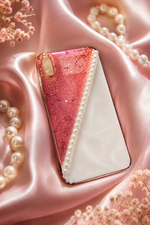 Blush Pearl Resin Phone Case – Pink Glitter & Pearl Accent Design