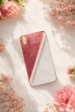Blush Pearl Resin Phone Case – Pink Glitter & Pearl Accent Design
