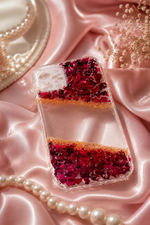 Ruby Bloom Resin Phone Case – Red Floral & Gold Glitter Design
