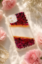 Ruby Bloom Resin Phone Case – Red Floral & Gold Glitter Design