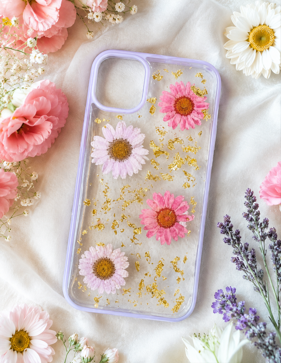 Pressed Flower Resin Phone Case – Lavender Bloom