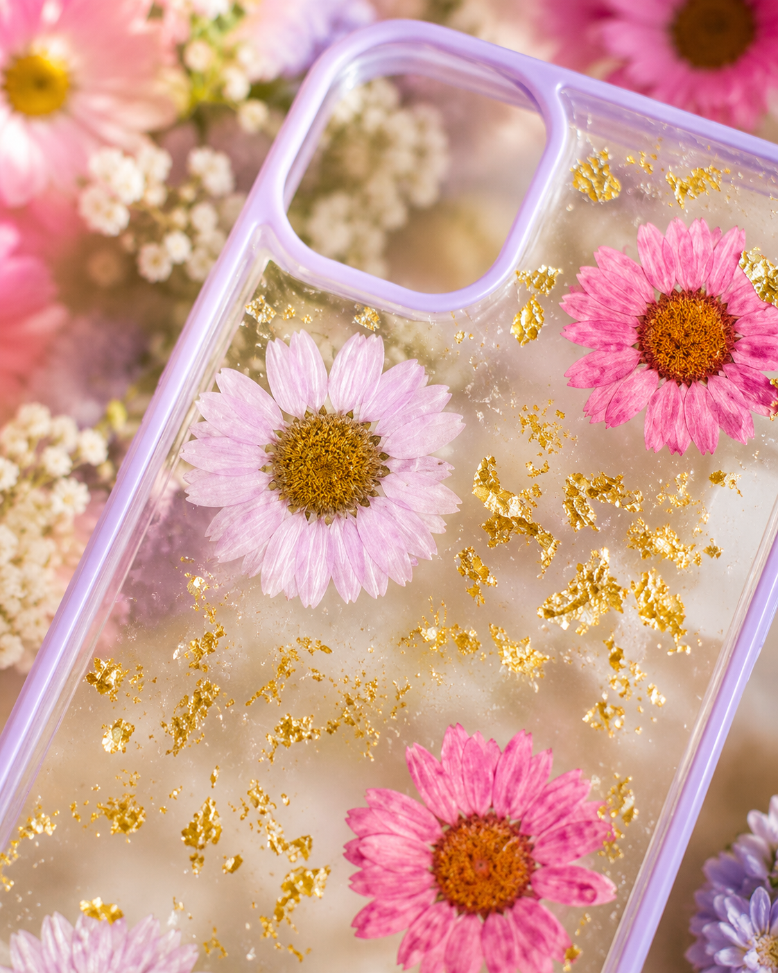 Pressed Flower Resin Phone Case – Lavender Bloom