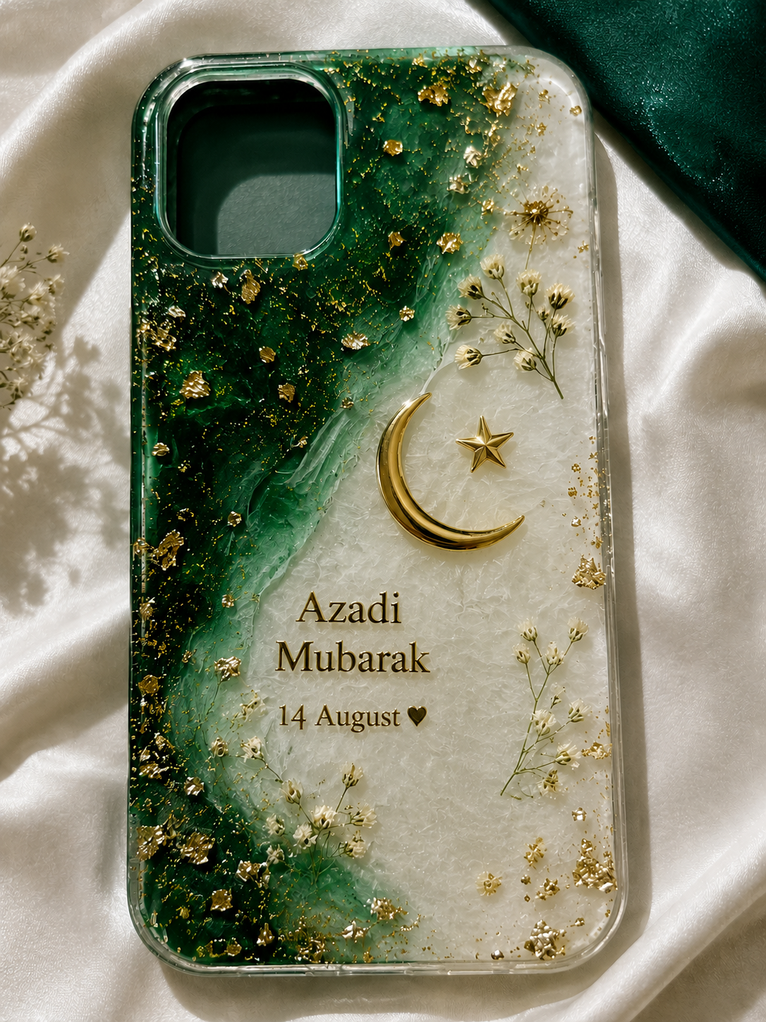 Emerald Green & Gold Pakistan Independence Day Cover(14 August Special)
