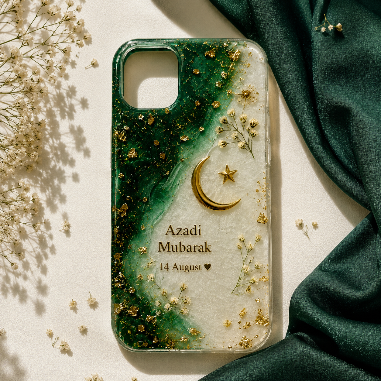Emerald Green & Gold Pakistan Independence Day Cover(14 August Special)