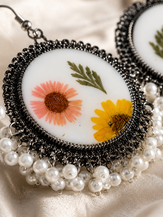 Customizable Pressed Flower Pearl Resin Earrings