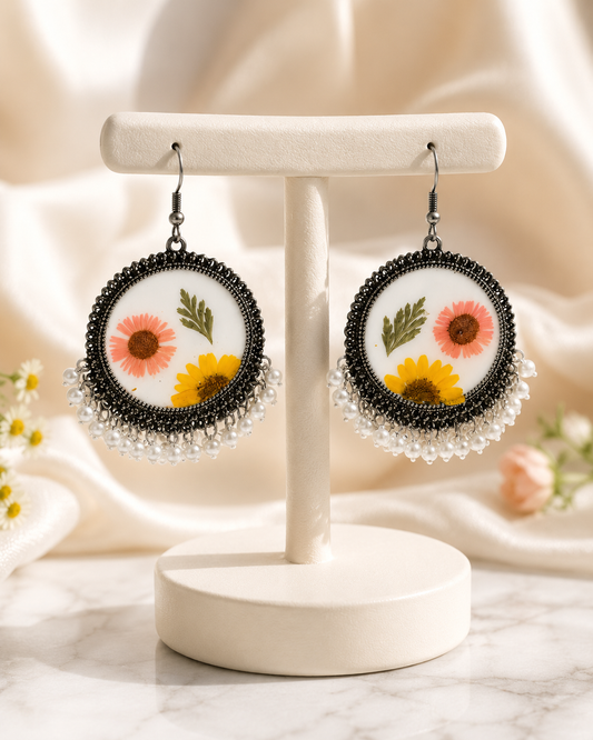 Customizable Pressed Flower Pearl Resin Earrings