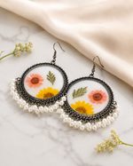 Customizable Pressed Flower Pearl Resin Earrings