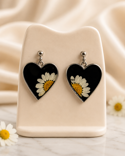 Customizable Midnight Heart Resin Earrings