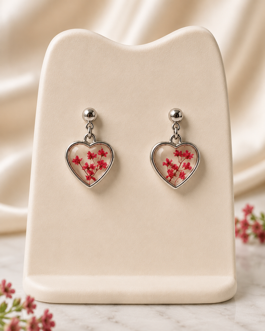 Customizable Crimson Heart Resin Earrings
