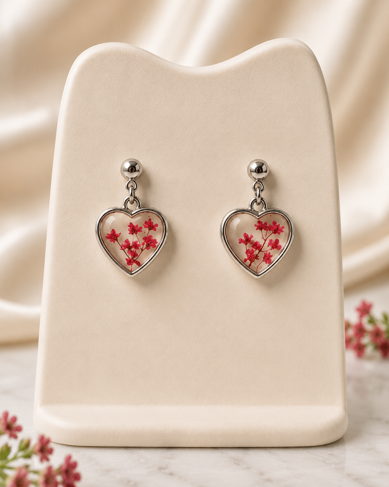 Customizable Crimson Heart Resin Earrings