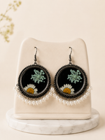 Customizable Midnight Bloom Pearl Resin Earrings