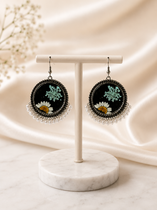Customizable Midnight Bloom Pearl Resin Earrings