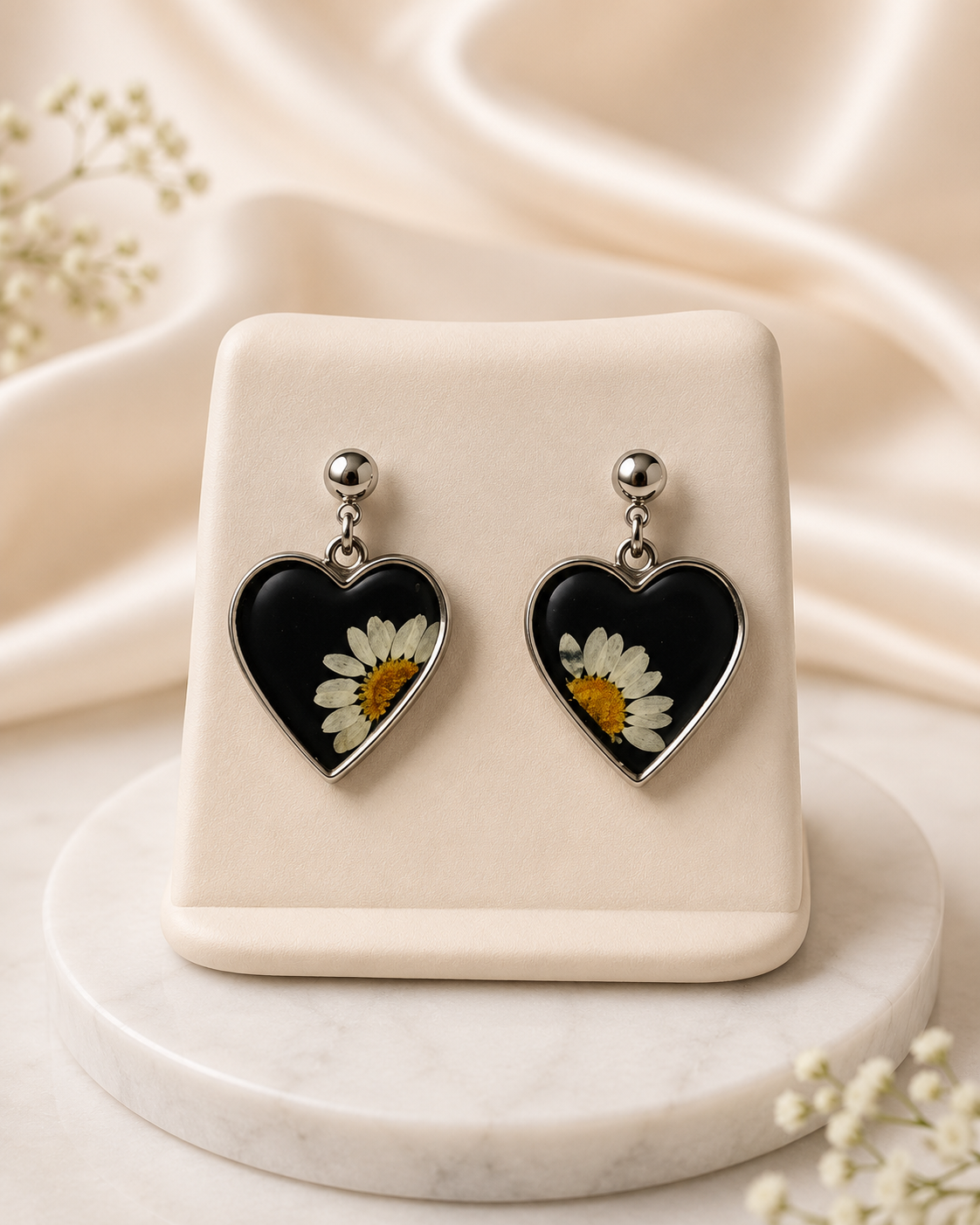 Customizable Midnight Heart Resin Earrings
