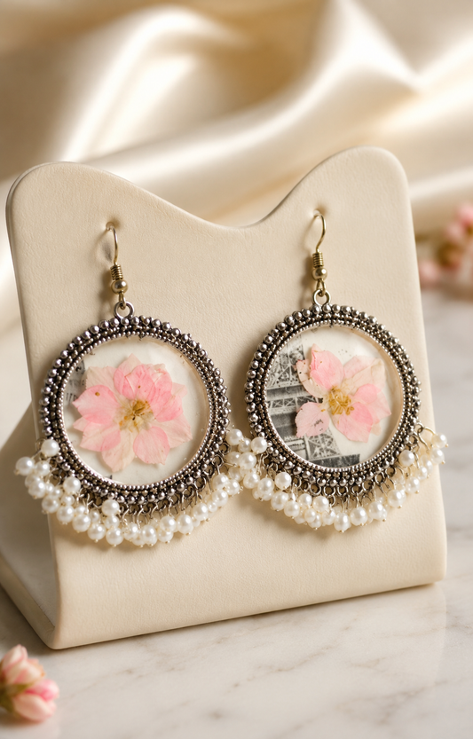 Customizable Blush Blossom Pearl Resin Earrings