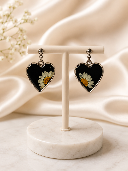 Customizable Midnight Heart Resin Earrings
