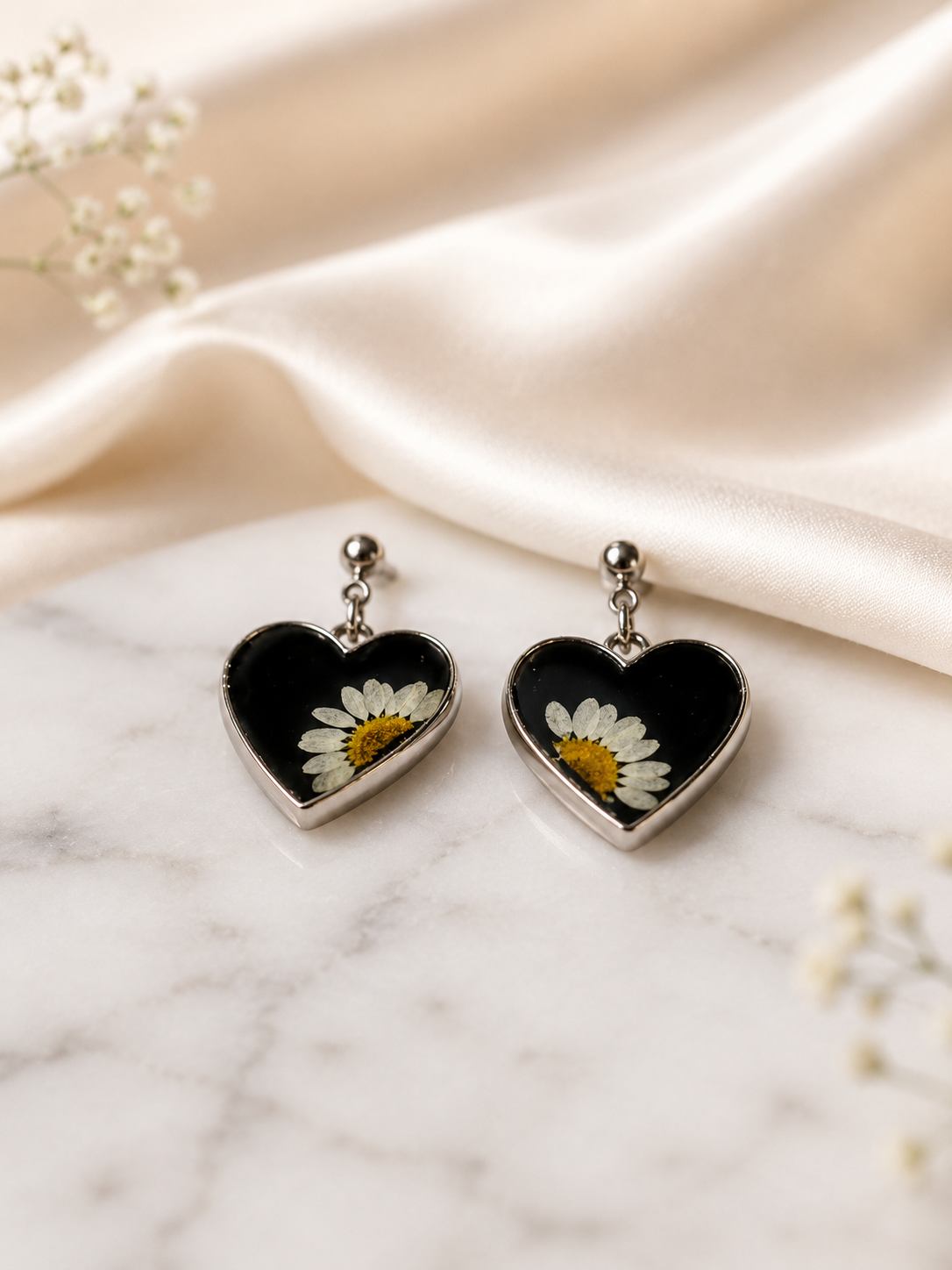 Customizable Midnight Heart Resin Earrings