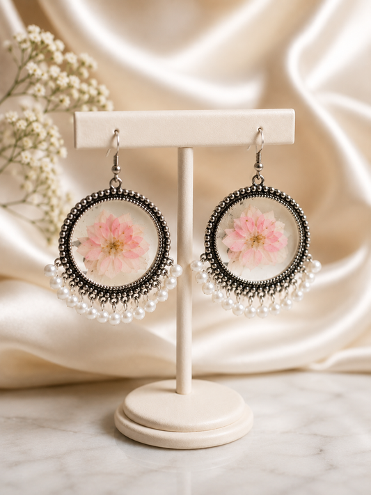 Customizable Blush Blossom Pearl Resin Earrings