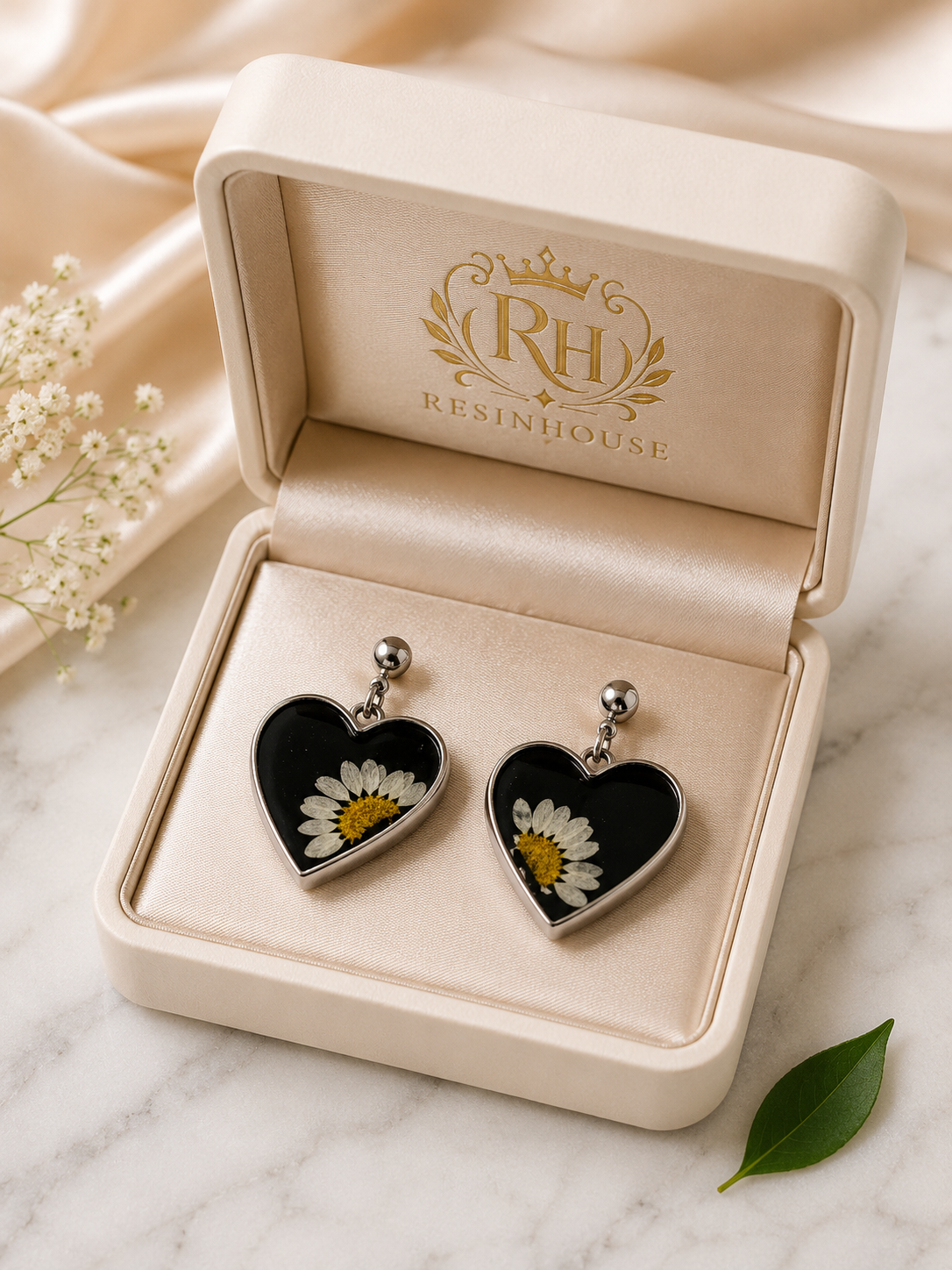 Customizable Midnight Heart Resin Earrings