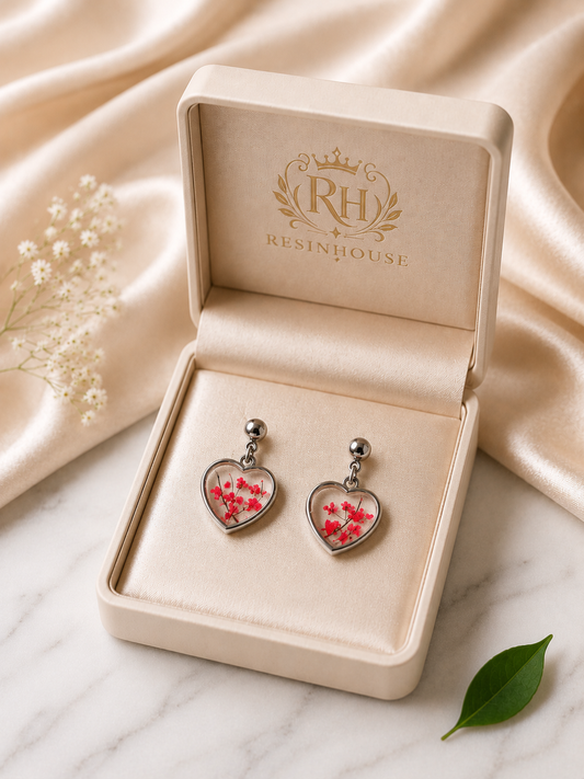 Customizable Crimson Heart Resin Earrings