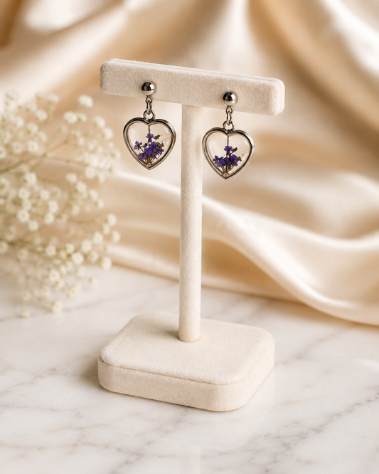 Customizable Lavender Heart Resin Earrings