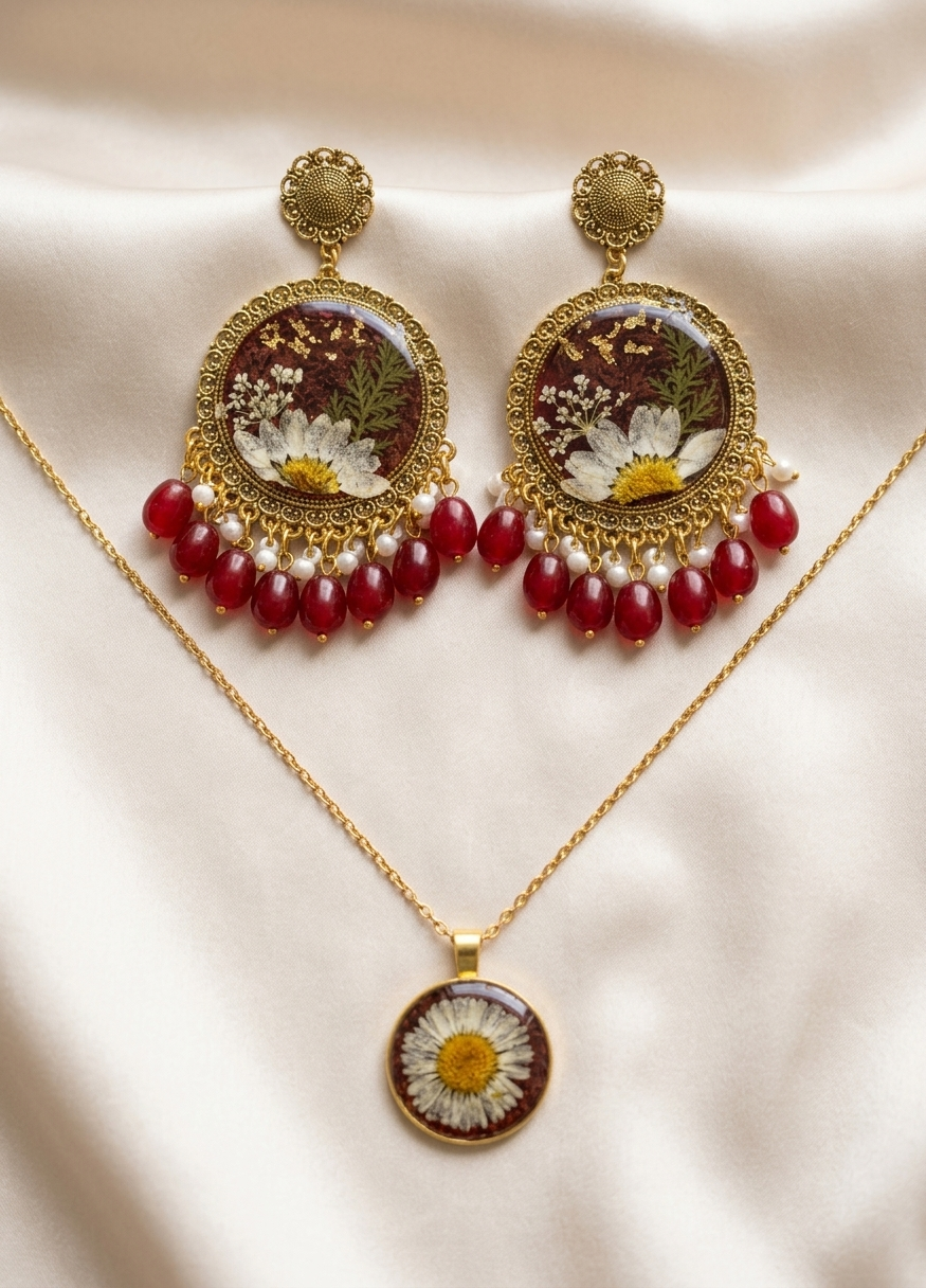 Crimson Bloom Personalized Resin Jewelry Set