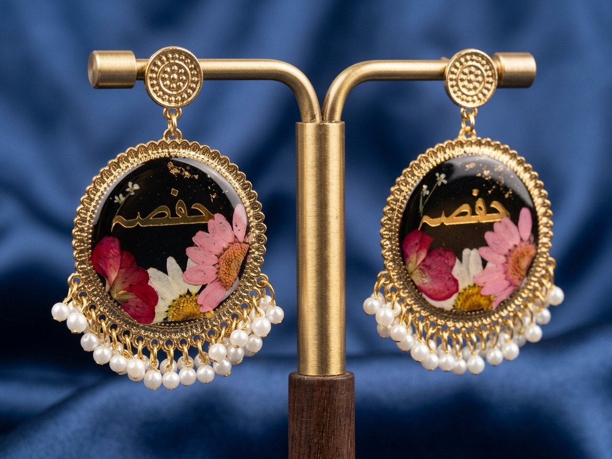 Hifz Personalized Floral Resin Pearl Earrings