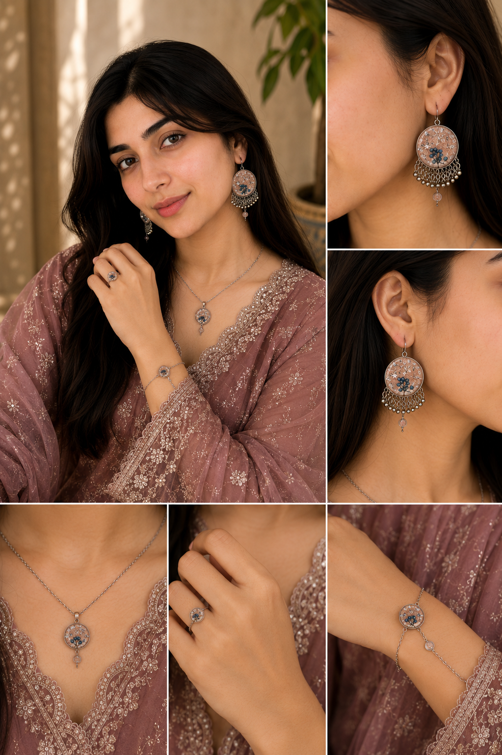 Custom Handmade Resin Floral Jewelry Set for Women | Personalized Necklace, Earrings, Bracelet & Ring